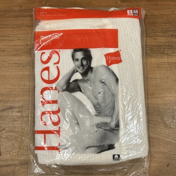 Hanes Thermal Pants Vintage Mens Waffle Knit White Size M Cotton Blend 2005 - Picture 1 of 3